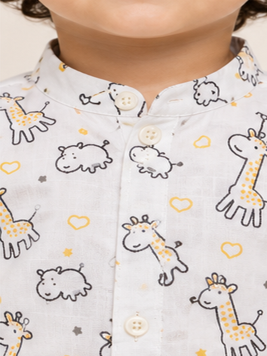 Boys White Printed Co-Ord Set