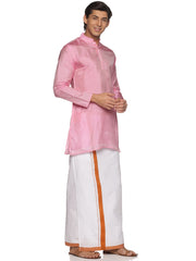 MENS ART SILK LONG KURTA WITH POCKET DHOTI