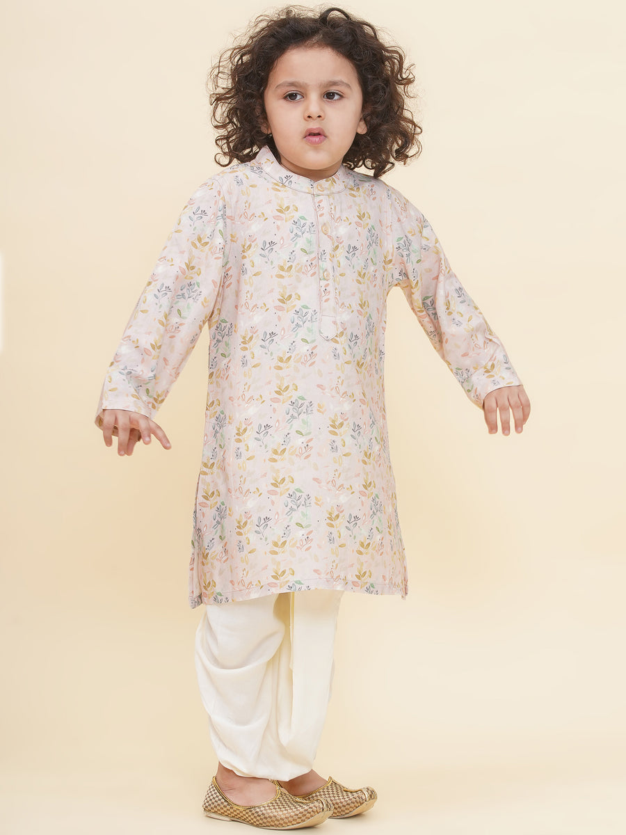 Boy's Floral Print Kurta DhotiPant Set