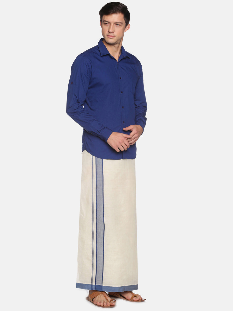 Mens Pure Cotton Double Dhoti Off White