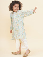 Boy's Floral Print Kurta DhotiPant Set