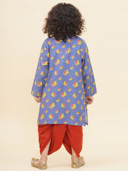 Boy's Floral Print Kurta DhotiPant Set