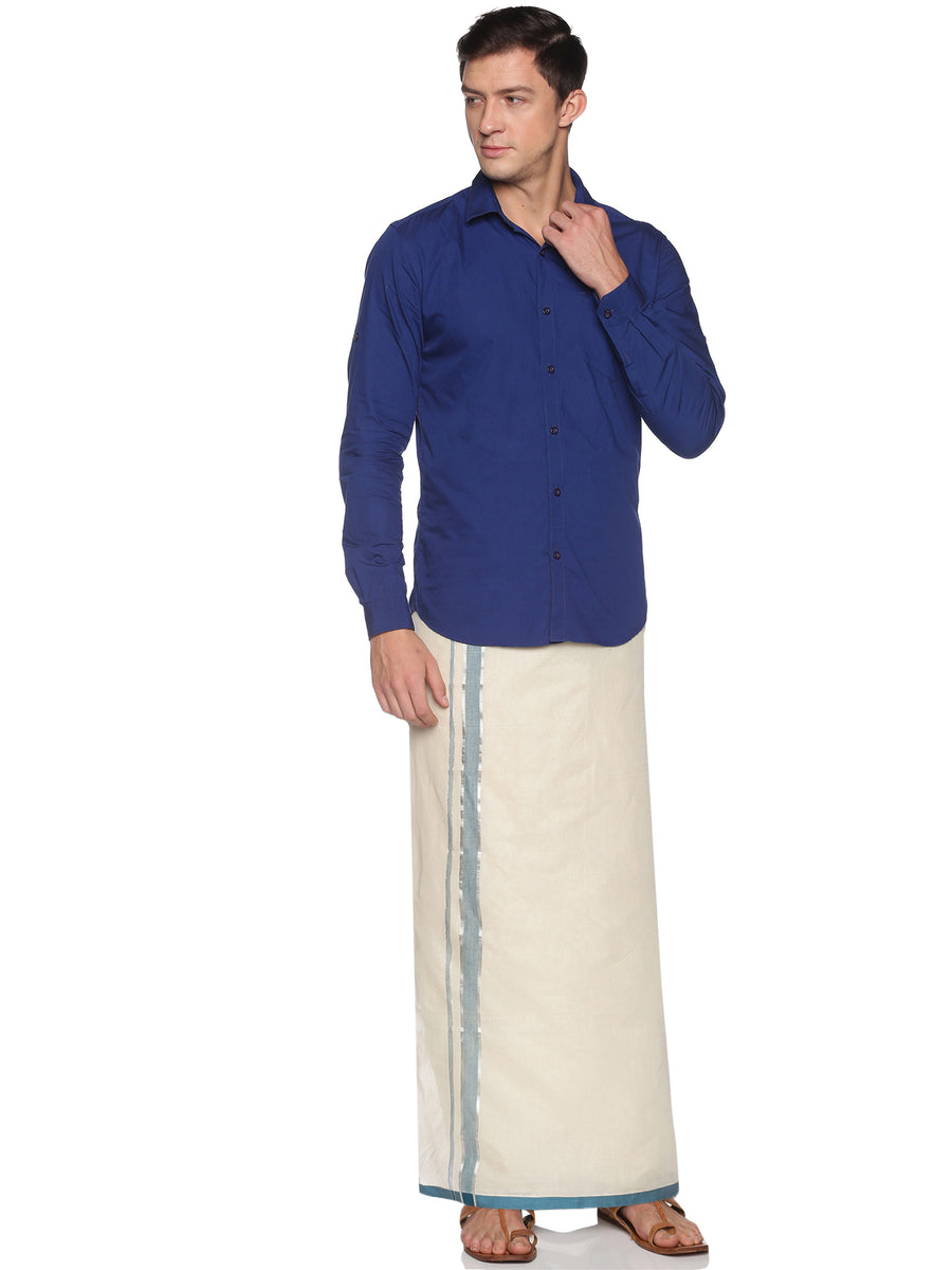 Mens Pure Cotton Double Dhoti Off White