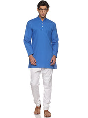 MENS SLUB COTTON BLUE LONG KURTA WITH PYJAMA