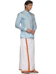 MENS ART SILK SHORT KURTA WITH POCKET DHOTI