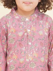 Boy's Floral Print Kurta DhotiPant Set