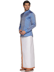 MENS ART SILK SHORT KURTA WITH POCKET DHOTI