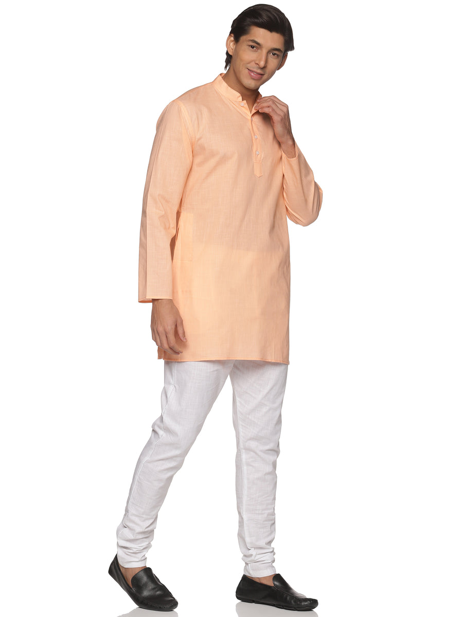 MENS SLUB COTTON BLUE LONG KURTA WITH PYJAMA