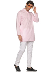MENS SLUB COTTON BLUE LONG KURTA WITH PYJAMA