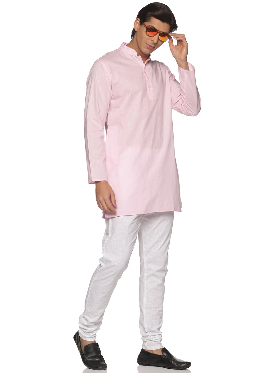 MENS SLUB COTTON BLUE LONG KURTA WITH PYJAMA