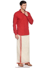Mens Pure Cotton Double Dhoti Off White