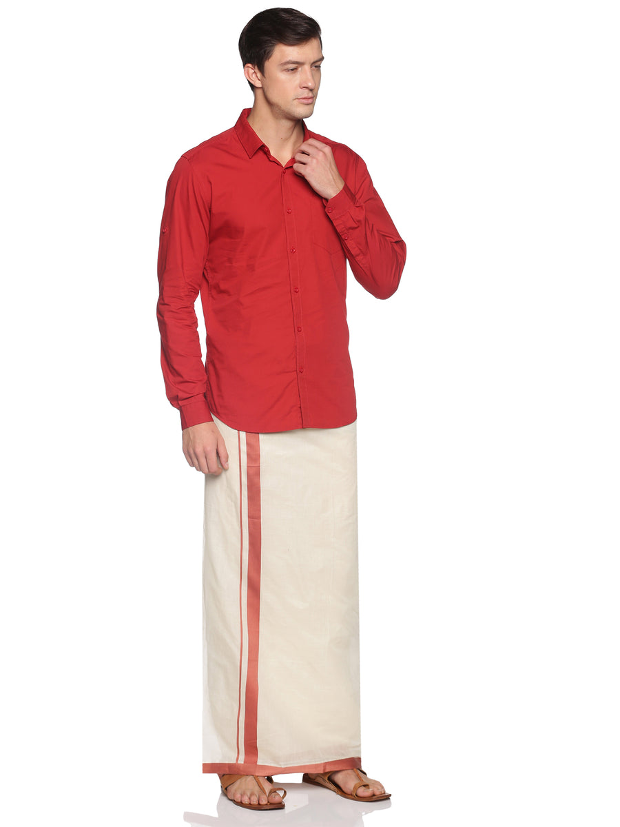 Mens Pure Cotton Double Dhoti Off White