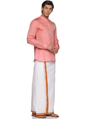 MENS ART SILK SHORT KURTA WITH POCKET DHOTI