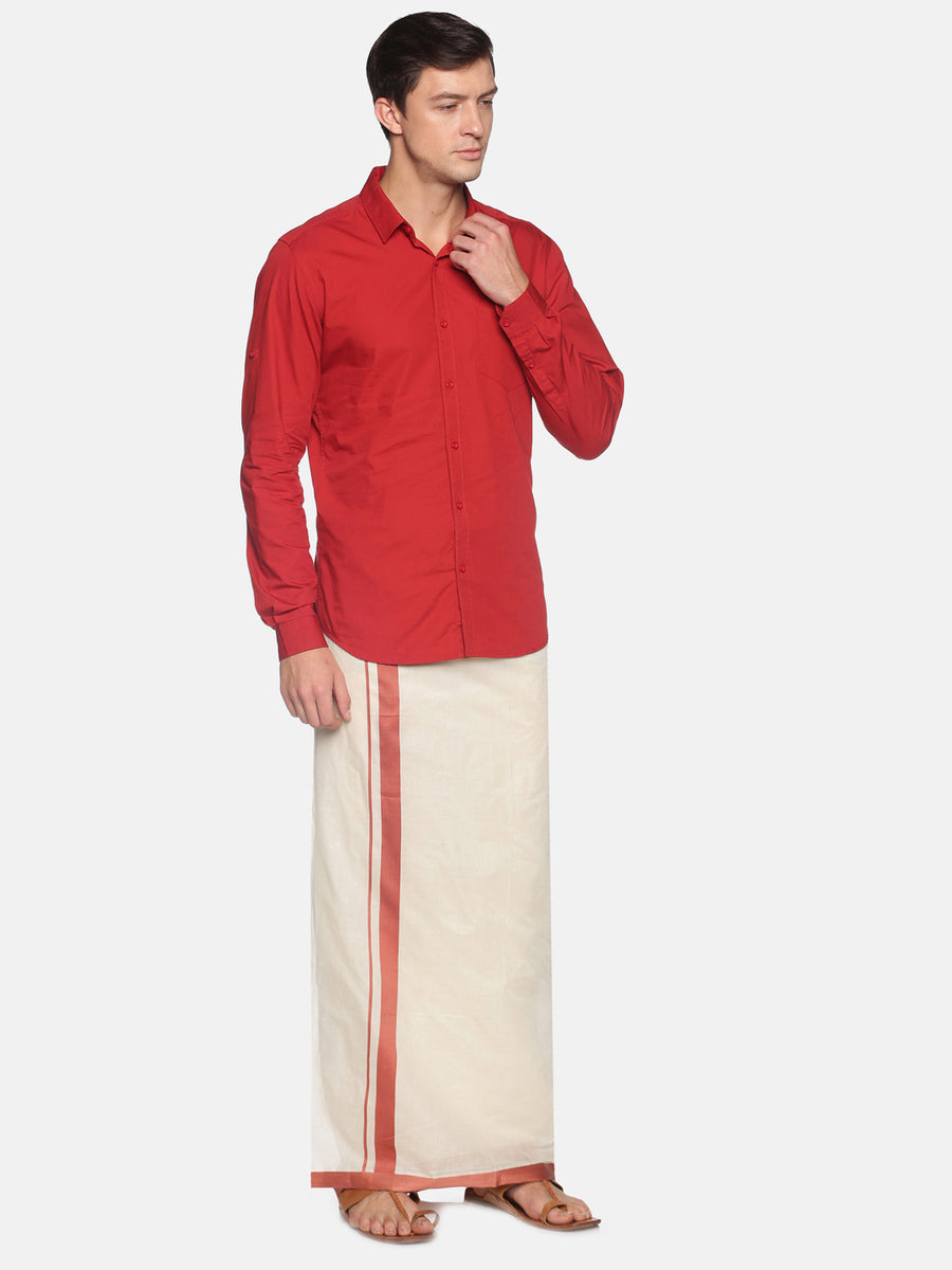 Mens Pure Cotton Double Dhoti Off White