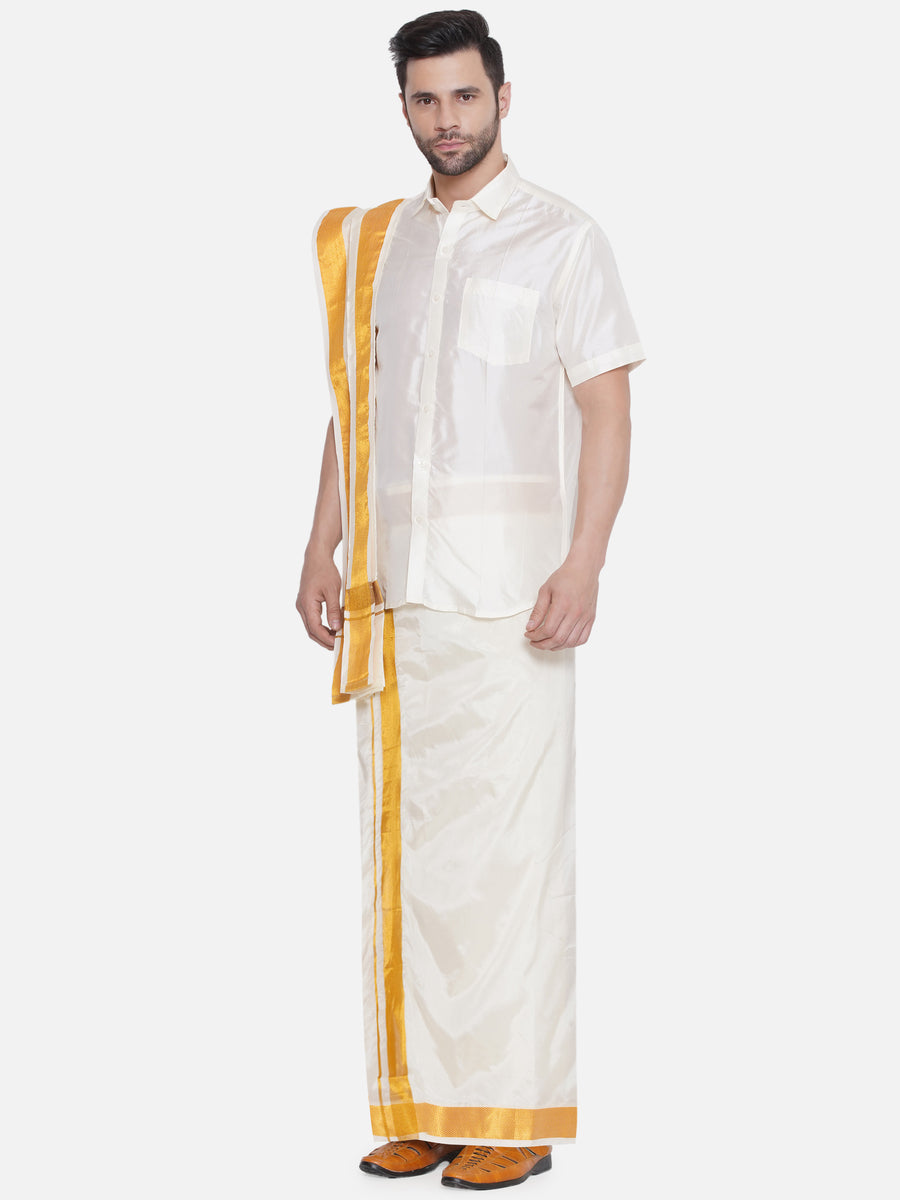 Sethukrishna Mens Pure Silk Shirt and Dhoti with Angavastram Set