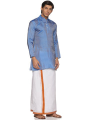 MENS ART SILK LONG KURTA WITH POCKET DHOTI