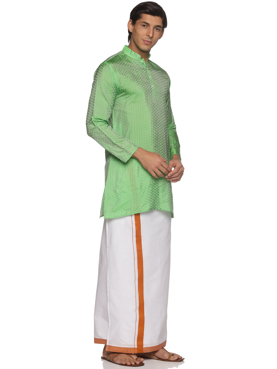 MENS ART SILK LONG KURTA WITH POCKET DHOTI