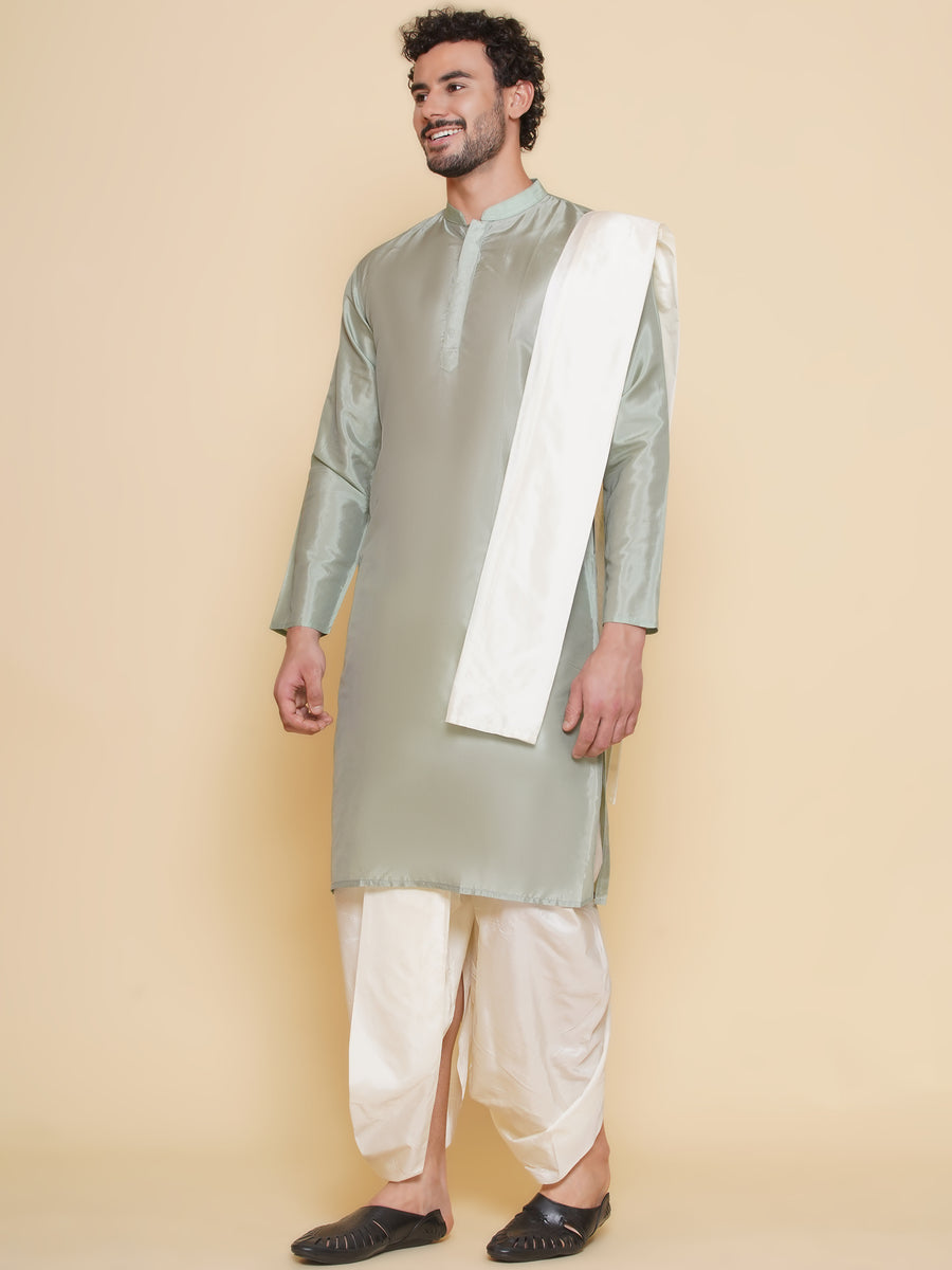 Sethukrishna Mens Solid Color Kurta and Dhotipant with Angavastram Set