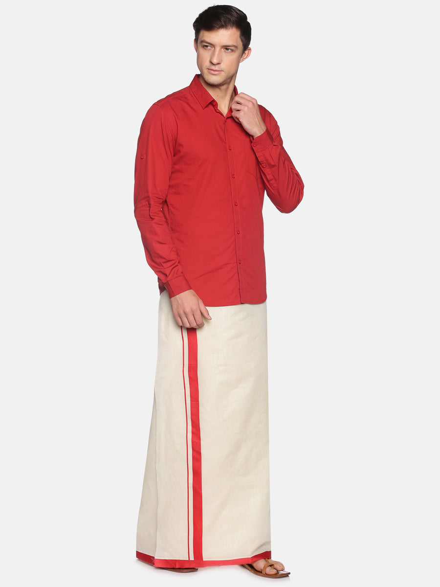Mens Pure Cotton Double Dhoti Off White