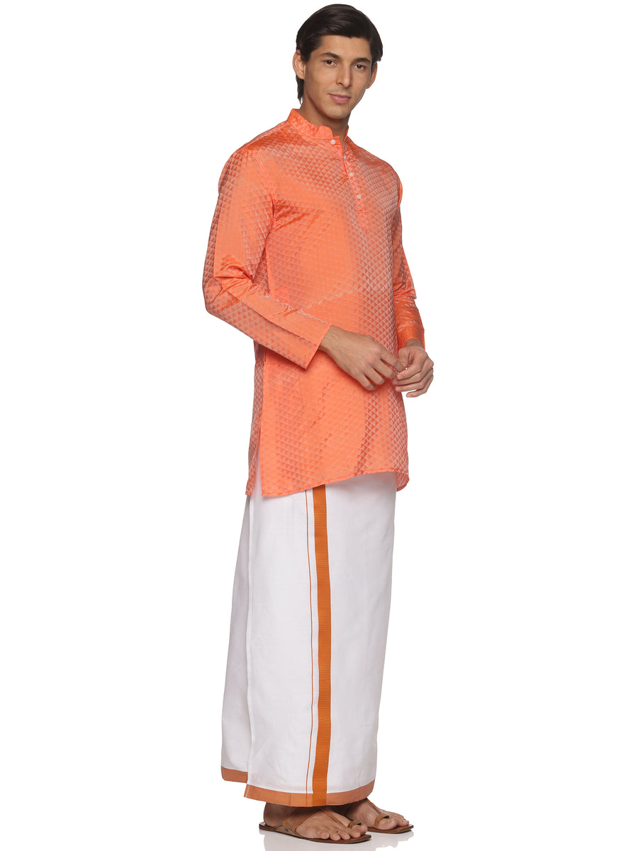 MENS ART SILK LONG KURTA WITH POCKET DHOTI