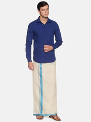 Mens Pure Cotton Double Dhoti Off White