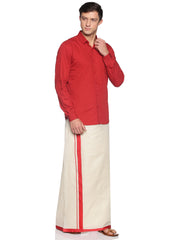 Mens Pure Cotton Double Dhoti Off White