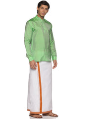 MENS ART SILK SHORT KURTA WITH POCKET DHOTI