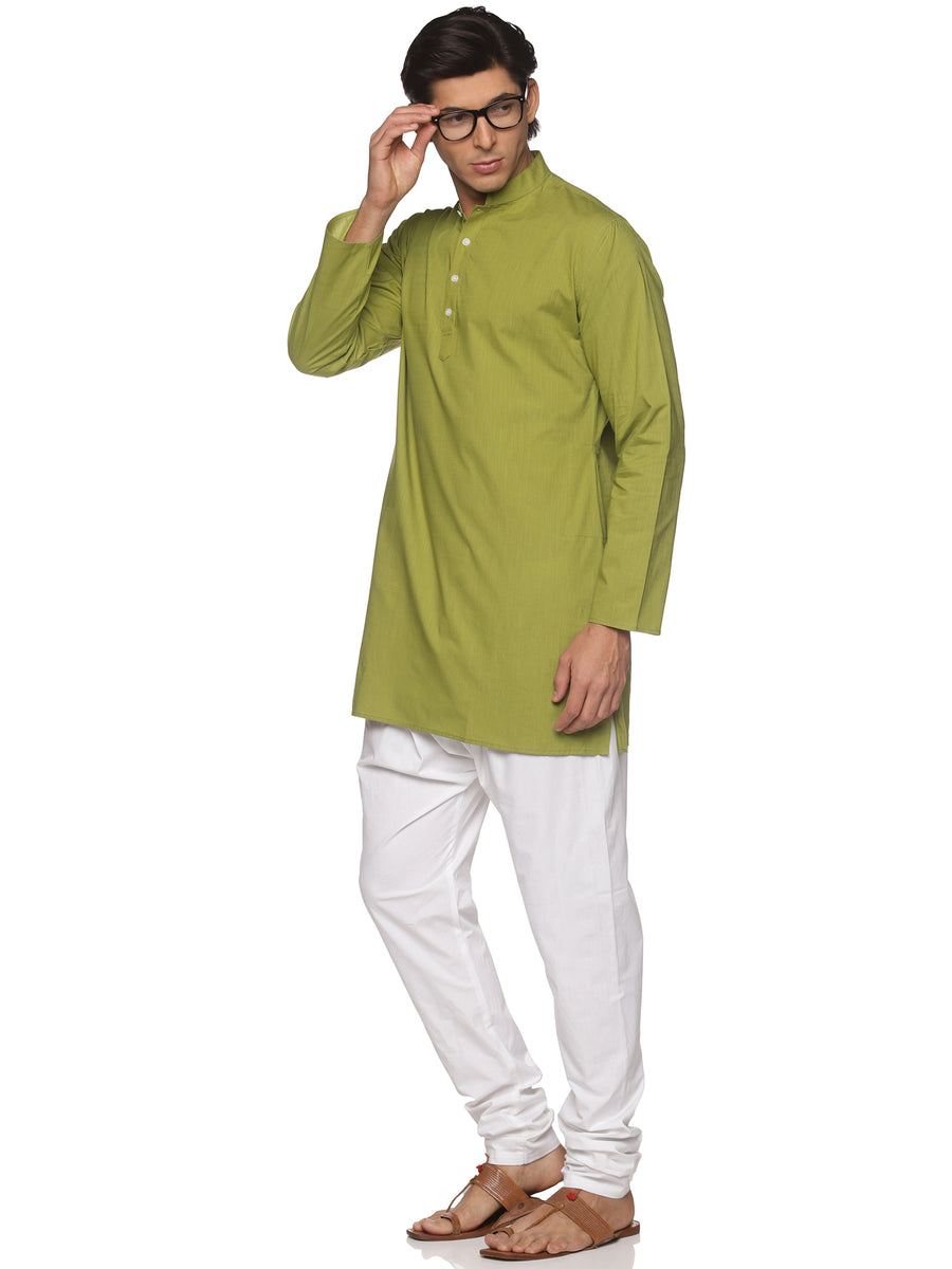 MENS SLUB COTTON BLUE LONG KURTA WITH PYJAMA