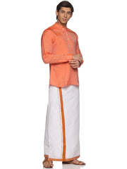 MENS ART SILK SHORT KURTA WITH POCKET DHOTI