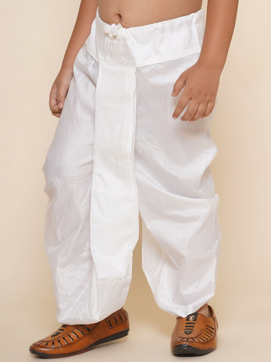 Boys Solid White Colour Art Silk Dhoti Pant