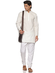 MENS SLUB COTTON CREAM LONG KURTA WITH PYJAMA