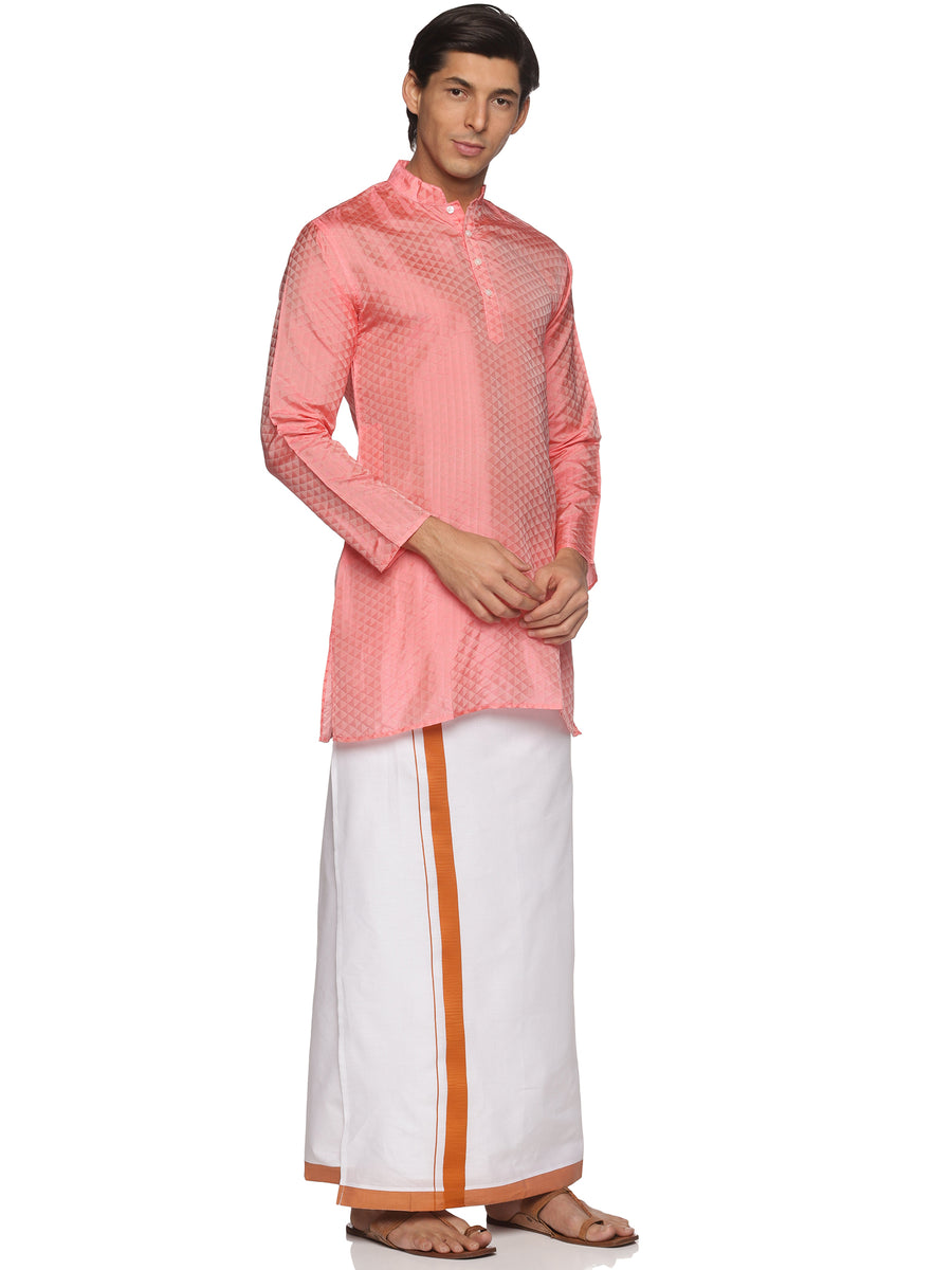 MENS ART SILK LONG KURTA WITH POCKET DHOTI