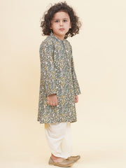 Boy's Floral Print Kurta DhotiPant Set