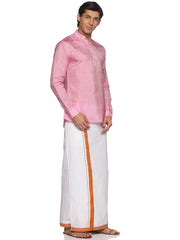 MENS ART SILK SHORT KURTA WITH POCKET DHOTI