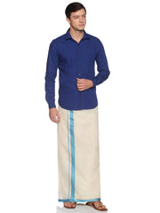 Mens Pure Cotton Double Dhoti Off White