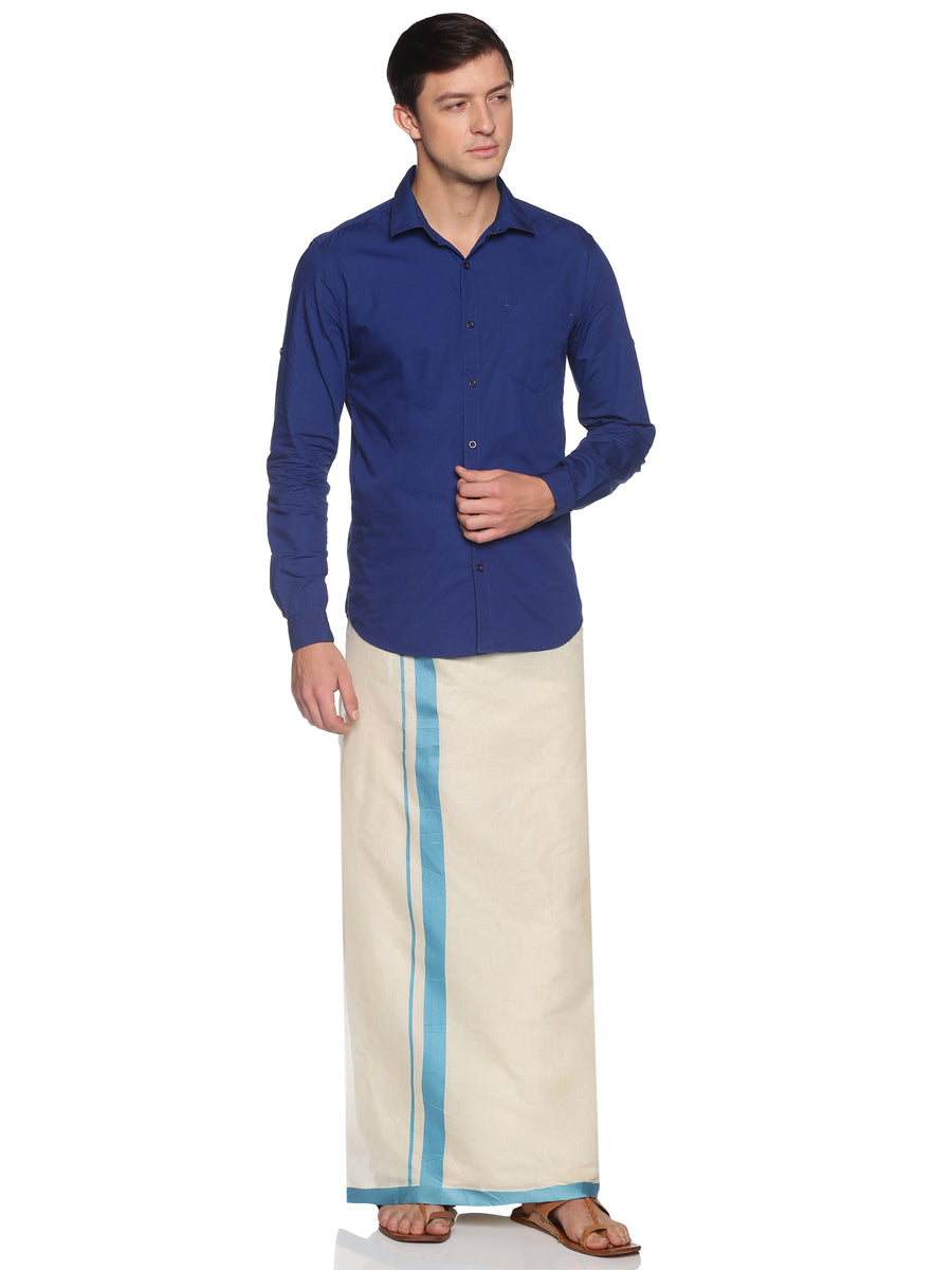 Mens Pure Cotton Double Dhoti Off White