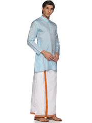MENS ART SILK LONG KURTA WITH POCKET DHOTI