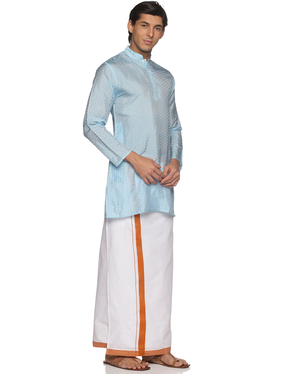 MENS ART SILK LONG KURTA WITH POCKET DHOTI