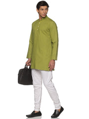 MENS SLUB COTTON BLUE LONG KURTA WITH PYJAMA
