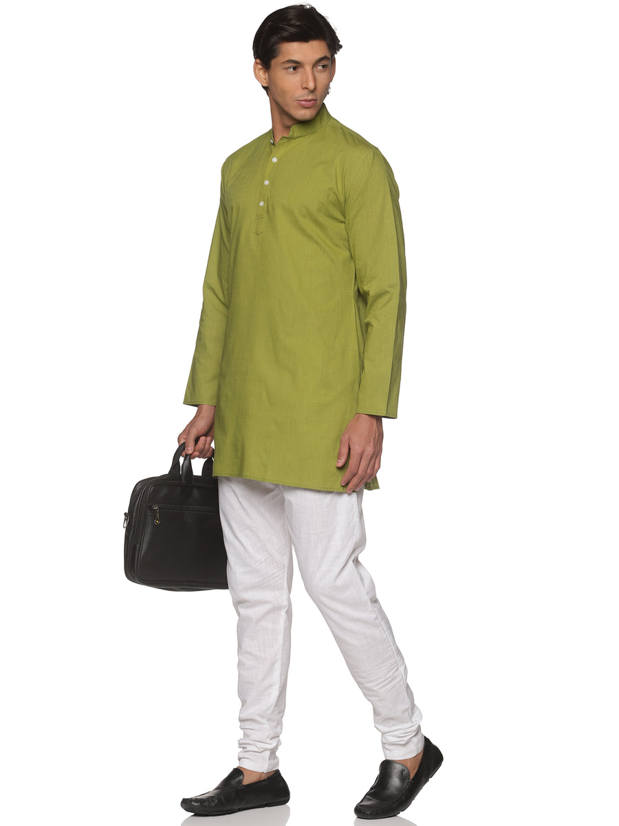 MENS SLUB COTTON BLUE LONG KURTA WITH PYJAMA