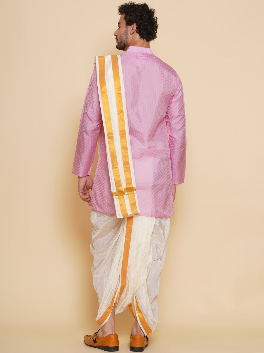 Sethukrishna Mens Self Design Kurta and Dhotipant with Angavastram Set