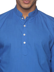 MENS SLUB COTTON BLUE LONG KURTA WITH PYJAMA