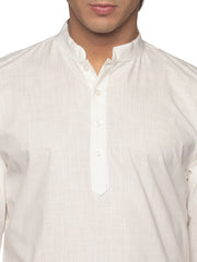 MENS SLUB COTTON CREAM LONG KURTA WITH PYJAMA