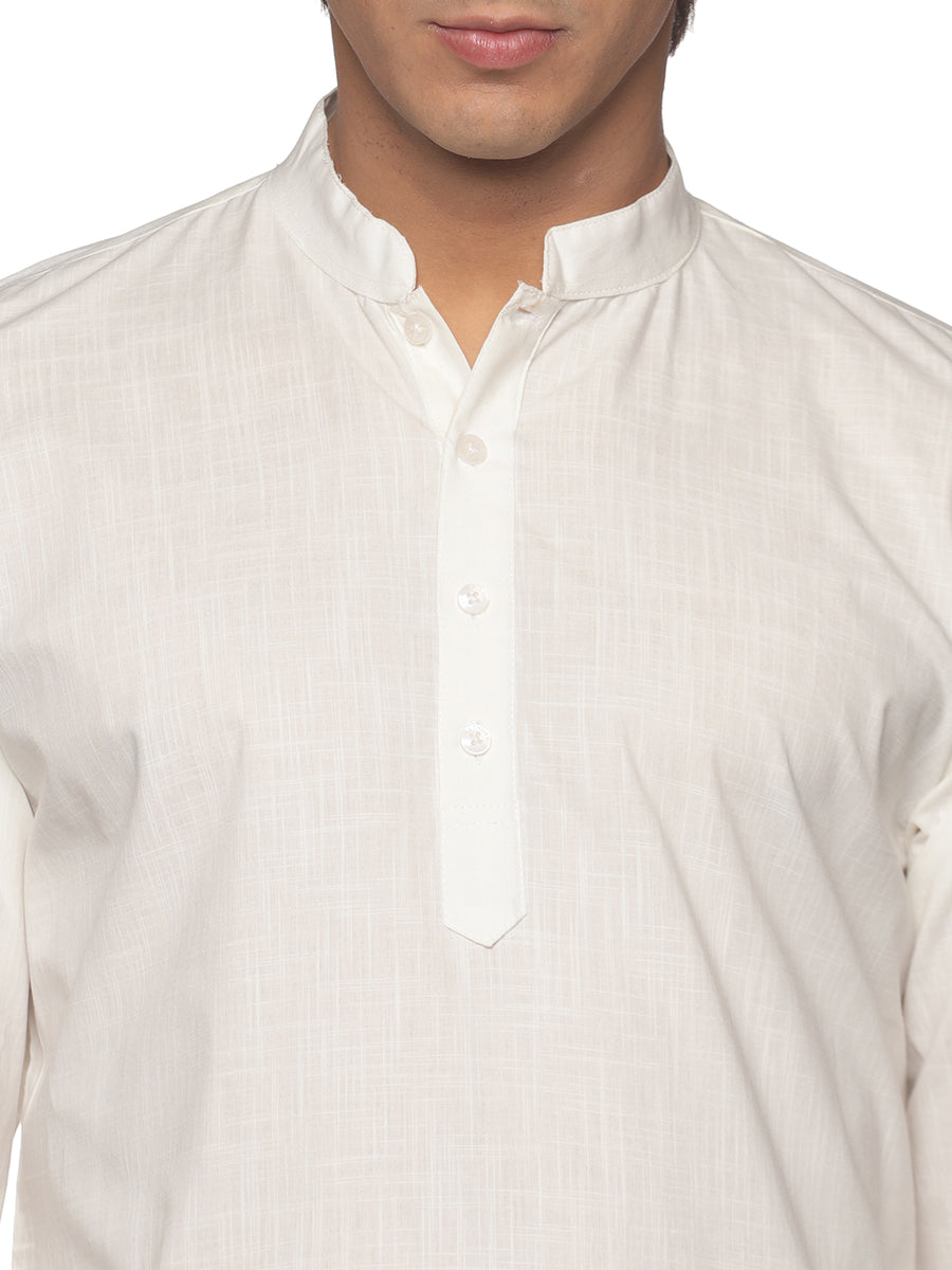 MENS SLUB COTTON CREAM LONG KURTA WITH PYJAMA
