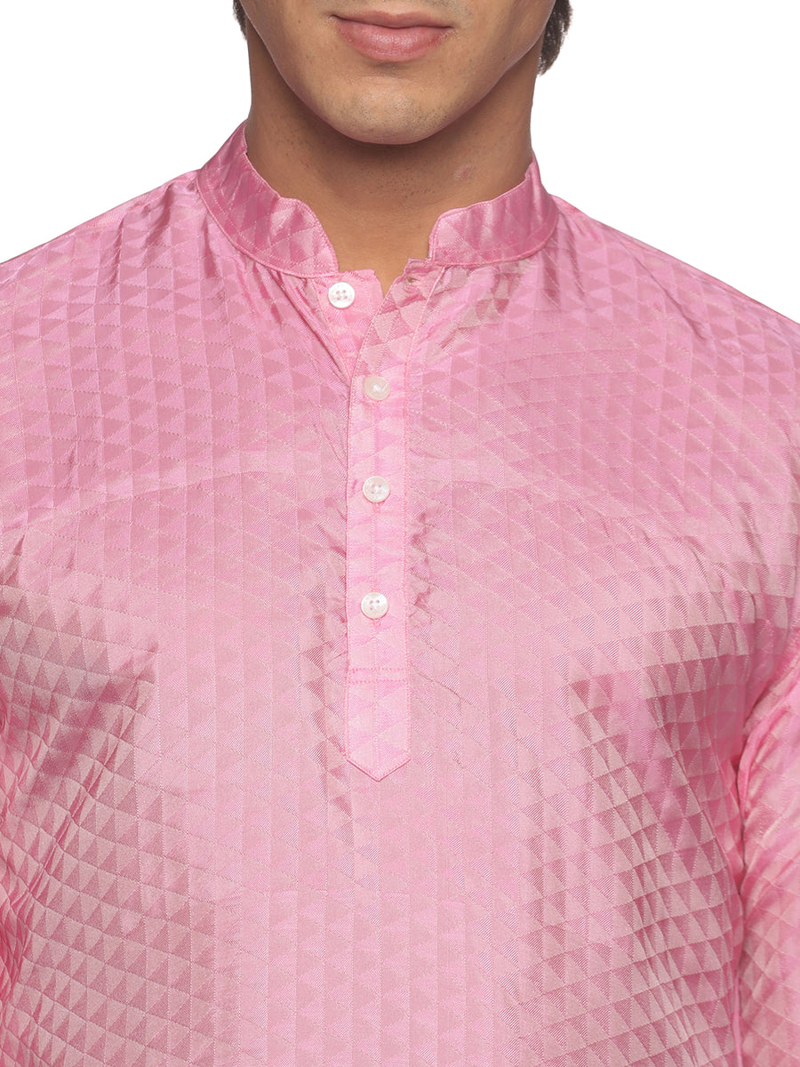 MENS ART SILK SHORT KURTA WITH POCKET DHOTI