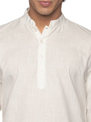 MENS SLUB COTTON CREAM LONG KURTA WITH PYJAMA
