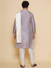 Sethukrishna Mens Solid Color Kurta and Pyjama with Angavastram Set