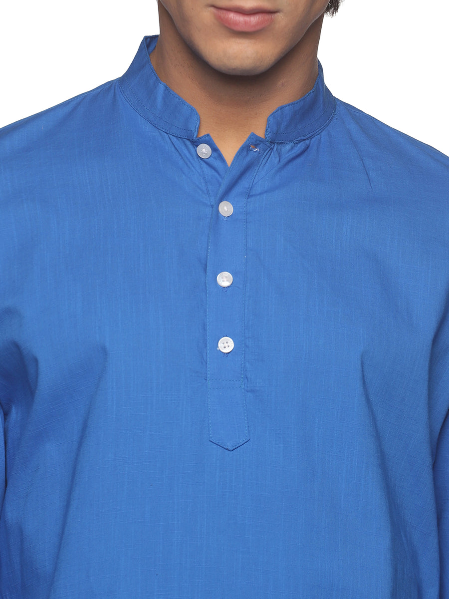 MENS SLUB COTTON BLUE LONG KURTA WITH PYJAMA