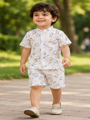 Boys White Printed Co-Ord Set
