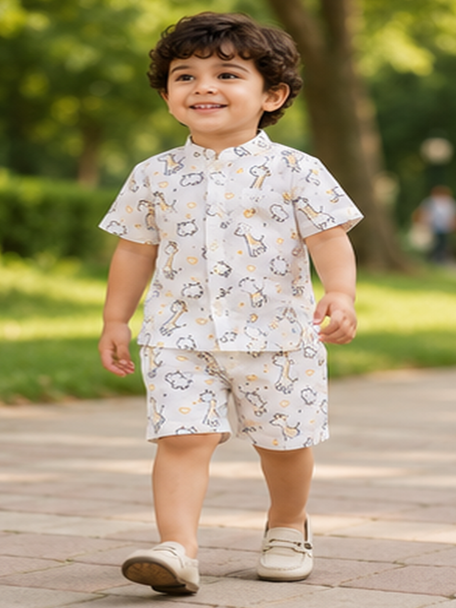 Boys White Printed Co-Ord Set